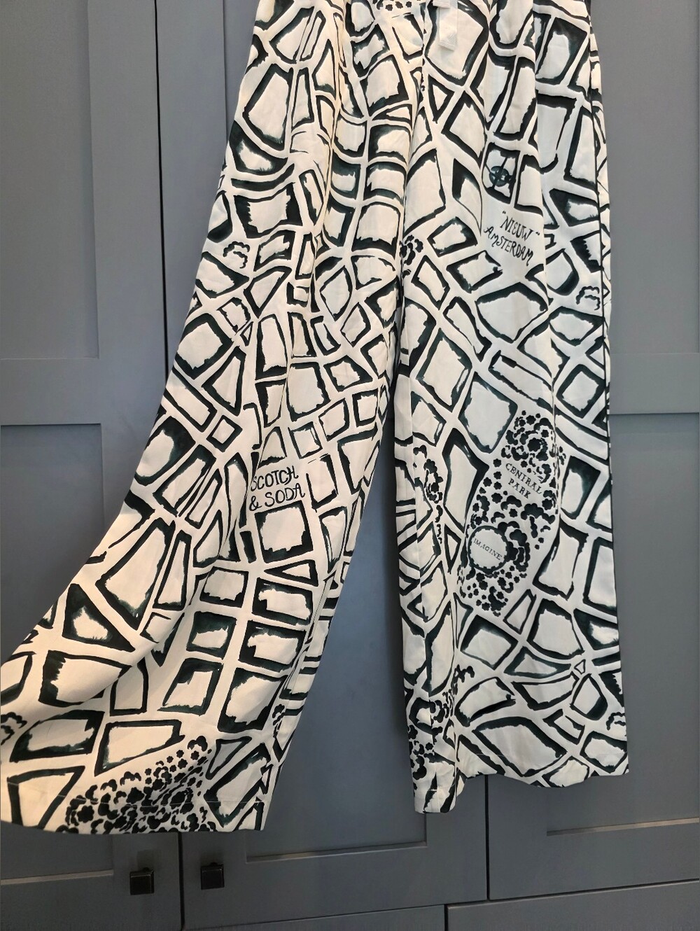 NWT Scotch & Soda Eleni Pants Amsterdam Print White Green High Rise Wide Leg Sm - Picture 5 of 13